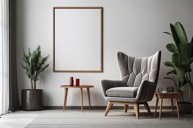 Уютная гостиная с современной мебелью и настенным декором Generative AI