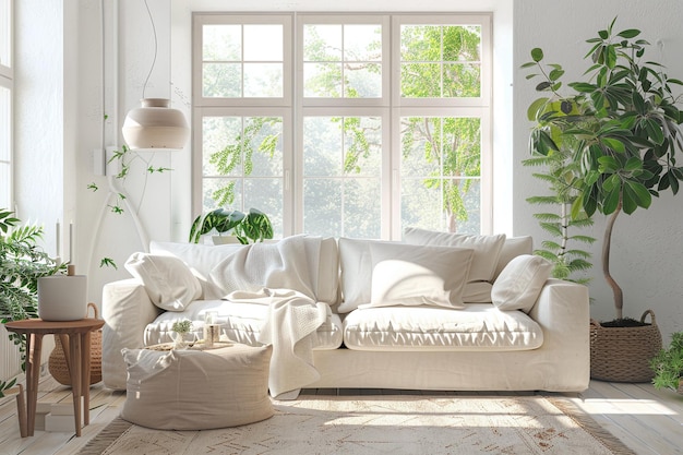 cozy living room with natural light and indoor plants featuring stylish home decor and comfortable