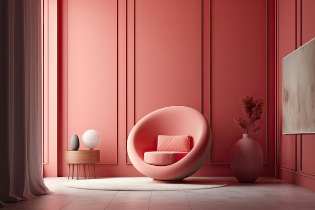 Cozy living room with a pink color scheme and a unique round chair as the centerpiece Generative AI