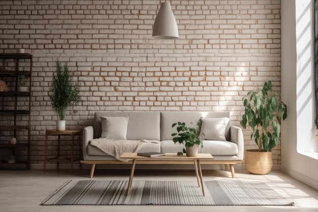 Cozy living room with plants and furniture Generative AI