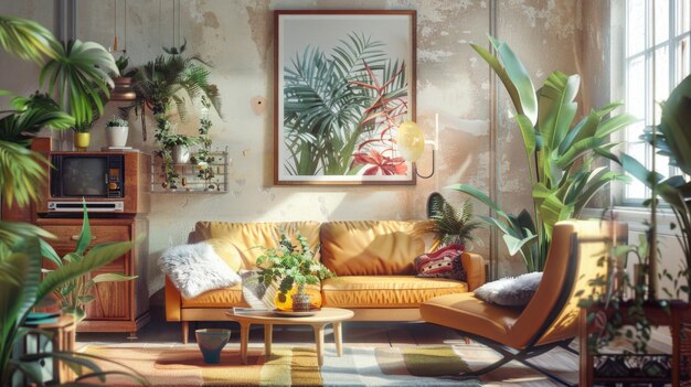 Photo cozy living room with plants