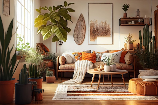 Premium AI Image | Cozy living room with warm wooden floors and ...