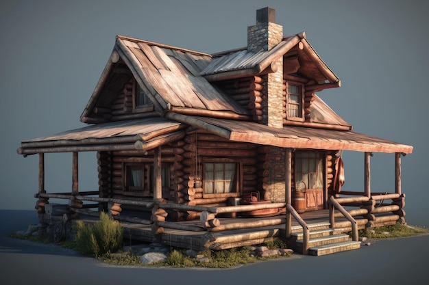 Cozy log cabin with a welcoming porch Generative AI