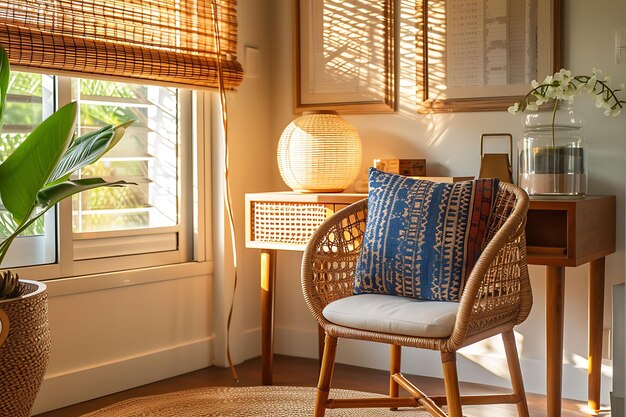 Cozy Malaysian Inspired Study Nook With Rattan Chair Batik Printe Interior Layout Creative Decor