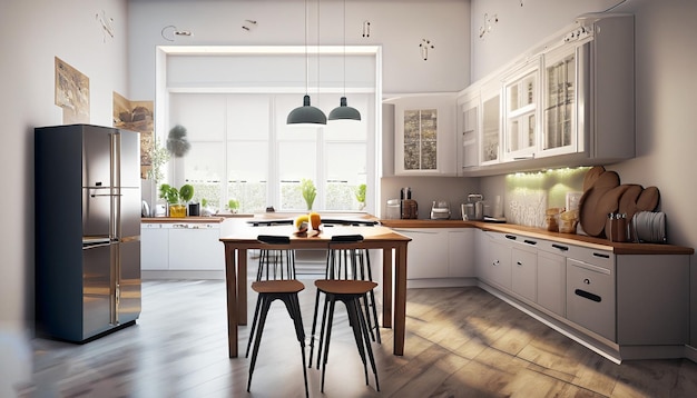 Photo cozy modern kitchen white room interior