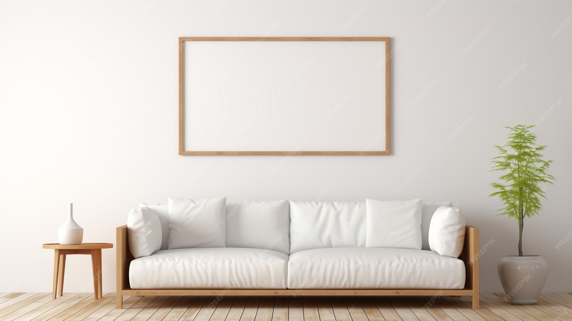Premium AI Image cozy modern living room front view of white couch in