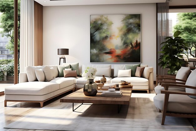 Foto rendering 3d di interior design accogliente e moderno