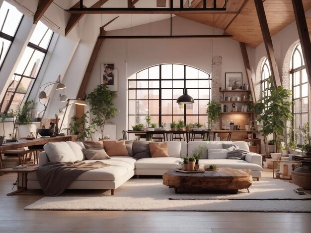 Cozy modern loft with comfortable design elements generated by ai