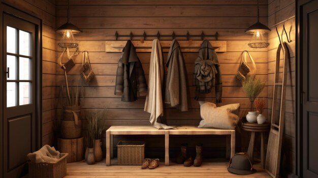 Photo cozy mudroom warm and inviting frame mockup rustic ca 0d2ba4 generative ai