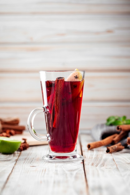 Cozy mulled wine glhwein with cinnamon and apples