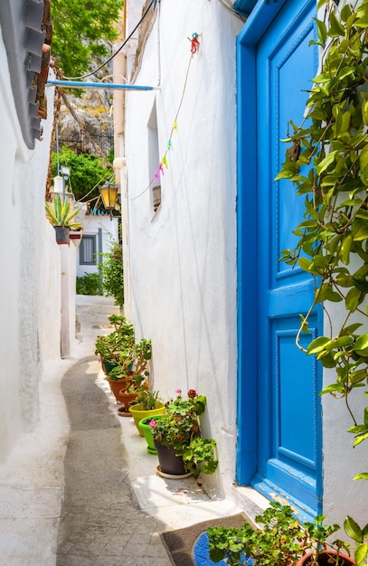 Cozy narrow street in Plaka district Athens Greece