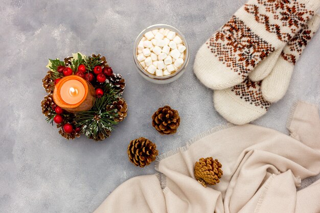 Cozy new year's eve on a Gray stone background