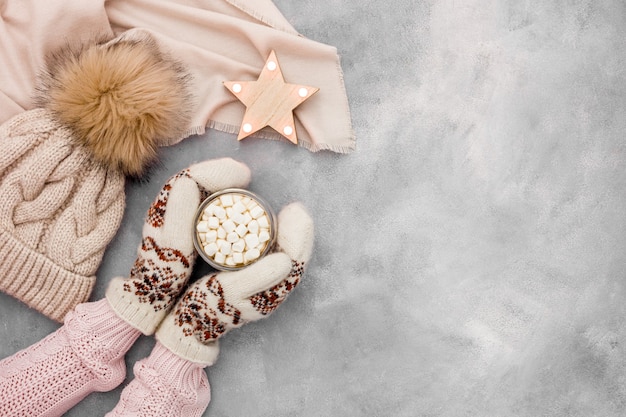 Cozy new year's eve on a Gray stone background