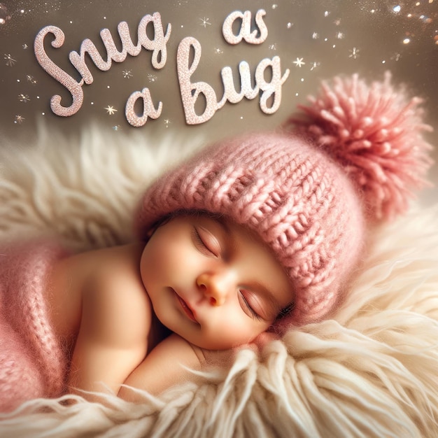 Cozy Newborn Baby in Pink Knit Hat