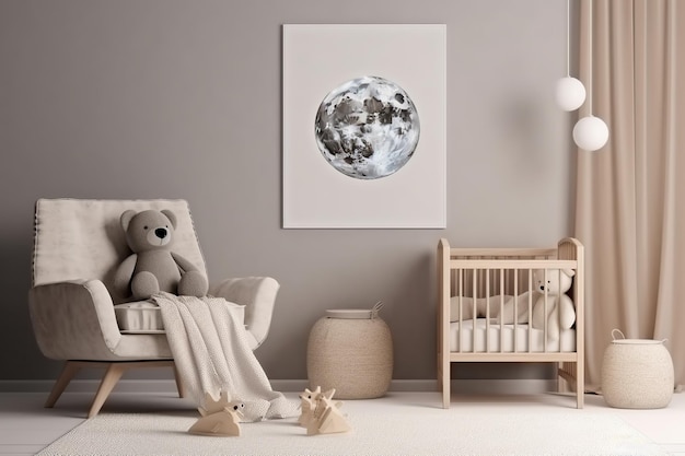 Photo cozy nursery interior background scandinavian style