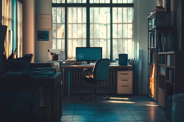 cozy office workspace with natural light and minimalist design for productive ambiance