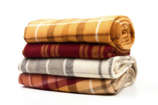 Cozy patterned blankets on a white background