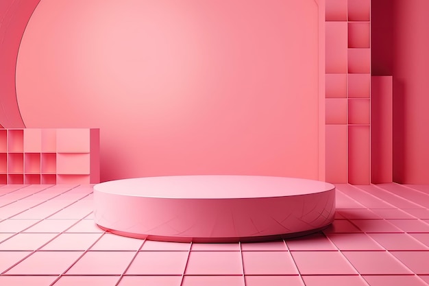 원탁을 중심으로 한 아늑한 분홍색 식당 Generative AI