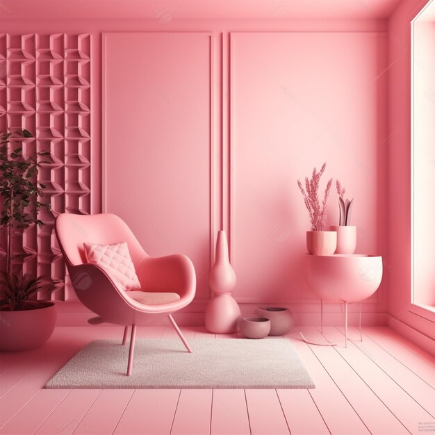 Cozy pink room with a stylish chair and table