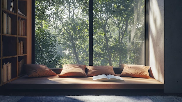 cozy reading nook in modern villa by window