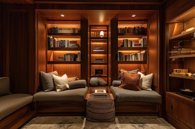 Cozy reading nooks with plush seating and warm lighting