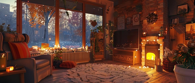 cozy room with a warm golden glow