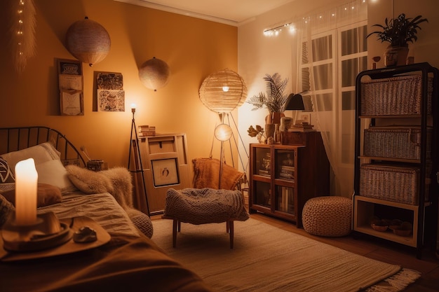 Premium AI Image | Cozy room with warm lighting vintage decor and ...