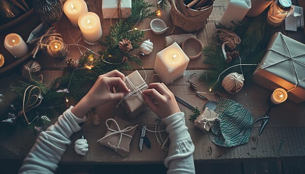 a cozy scene of someone crafting a homemade gift for White Day