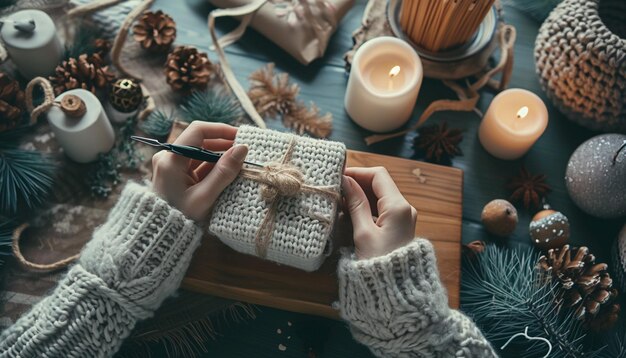 A cozy scene of someone crafting a homemade gift for white day