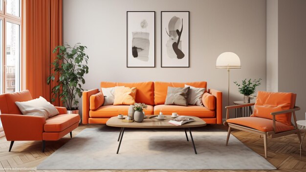 Уютная спокойная квартира-студия с оранжевым диваном