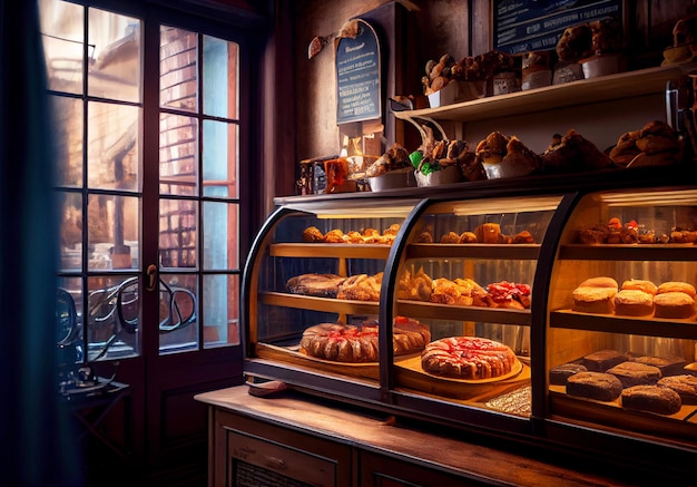 Cozy showcase in bakery store