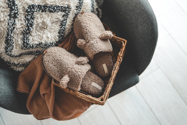 Cozy slippers in a home interior