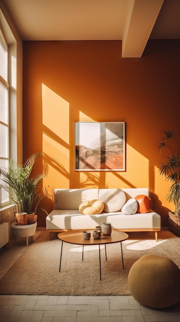 Cozy and spacious living room with natural light pouring in through the large window