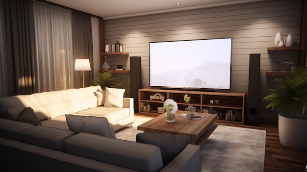 Photo cozy tv or family room with tv on the wall