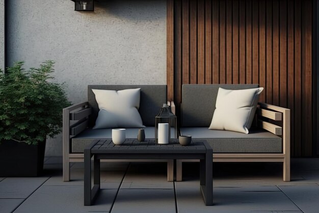 Cozy twoseater sofa and table on modern patio created with generative ai