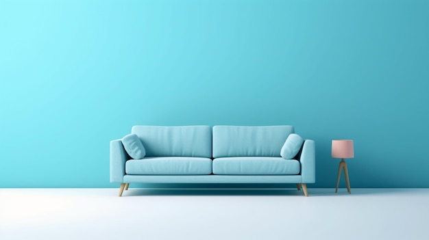 Cozy up with Color A Vibrant Blue Couch and Playful Pink Lamp Generativeai