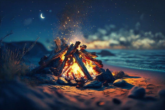 Cozy and warm beach bonfires under the stars with friends and family