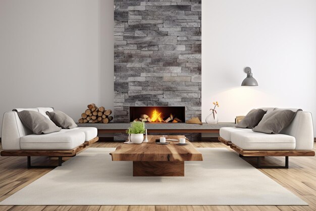 A Cozy and WellFurnished Living Room with a Warm and Inviting Fireplace