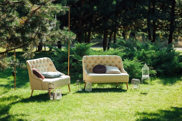 cozy wicker sofas for relaxing in the garden near the house on the grass relax and rest