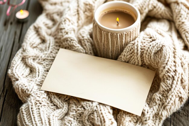 Cozy Winter Concept with Blank Note and Knitwearx9xA