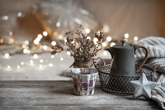 Photo cozy winter details of home decor