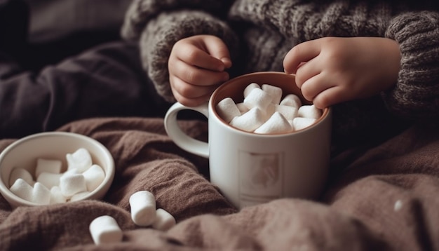 Accogliente bevanda invernale cioccolata calda con marshmallow generata dall'intelligenza artificiale