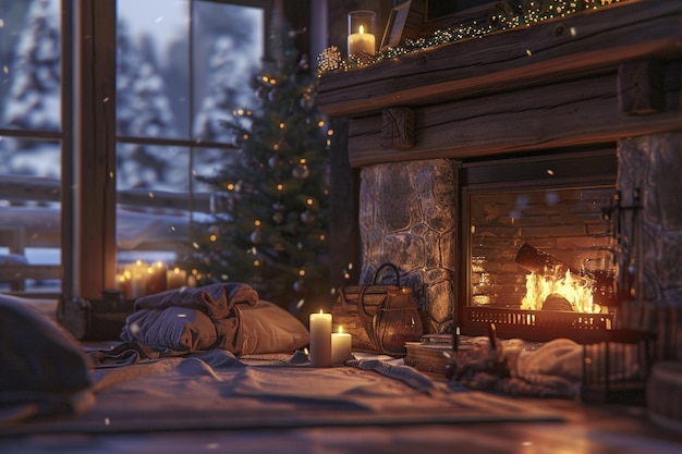 A cozy winter evening by the fireplace