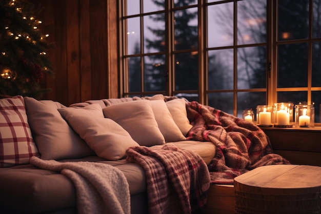Cozy winter interior with candles AI Generated