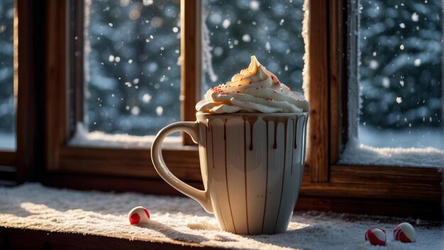 Photo cozy winter morning with hot chocolate