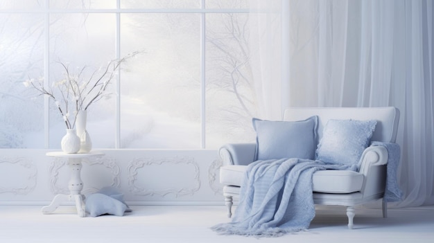 Уютная зимняя сцена, изображающая мягкий свет на заднем плане с мягким рассеянным дневным светом