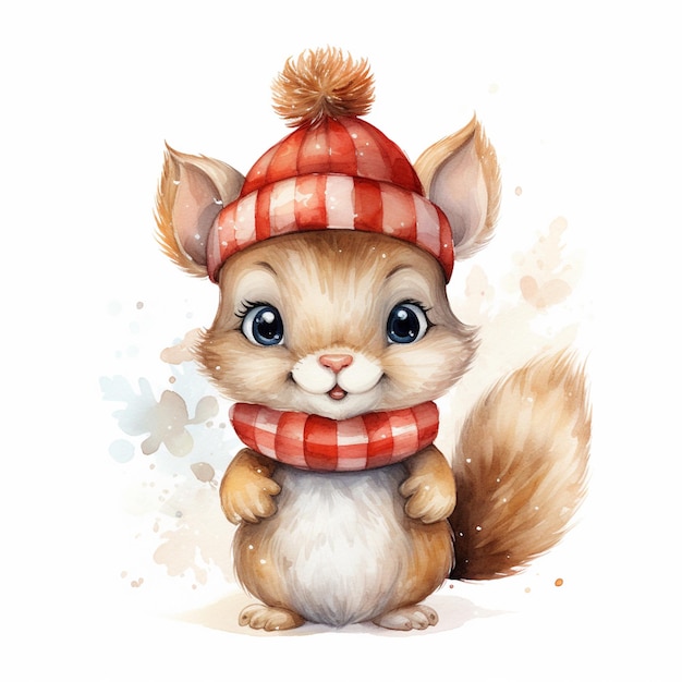 Cozy Winter Scene with cute Adorable squirrel enjoying outdoors in winter clothes