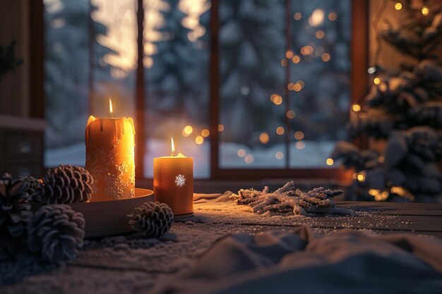 Cozy winter scenes with flickering candlelight oct