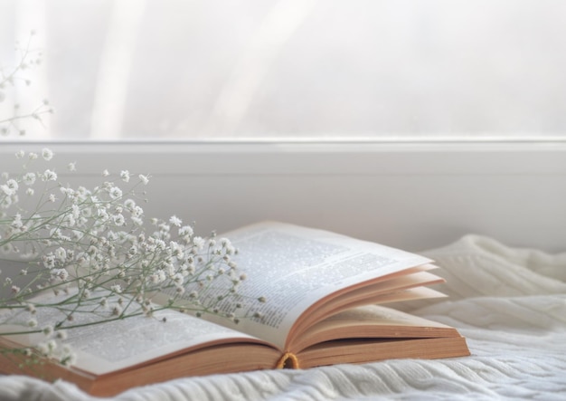 cozy winter still life opened book