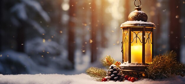 Cozy Winter Vibes Illuminated Candle Casting a Warm Glow in the Snow Generative AI